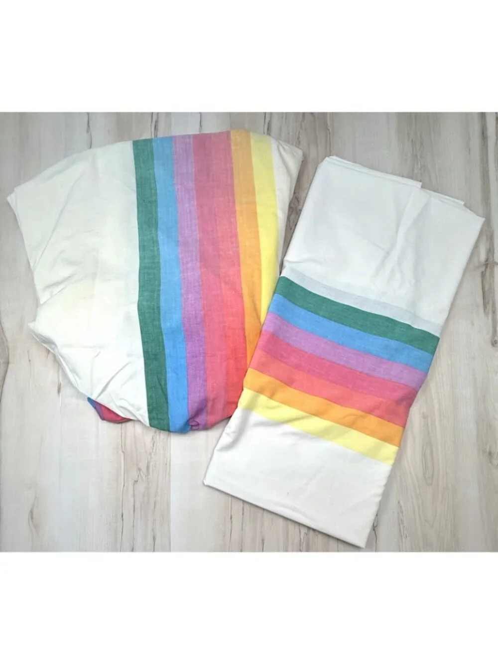 VTG 1970s WAMSUTTA 2pc KING Flat & Fitted Sheets TOMORROW'S RAINBOW Stripe READ